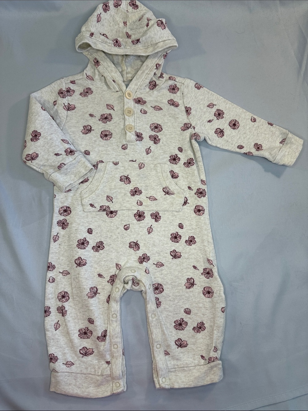 Old Navy - Hooded Floral Print One-Piece Romper - Cream with Pink Flowers